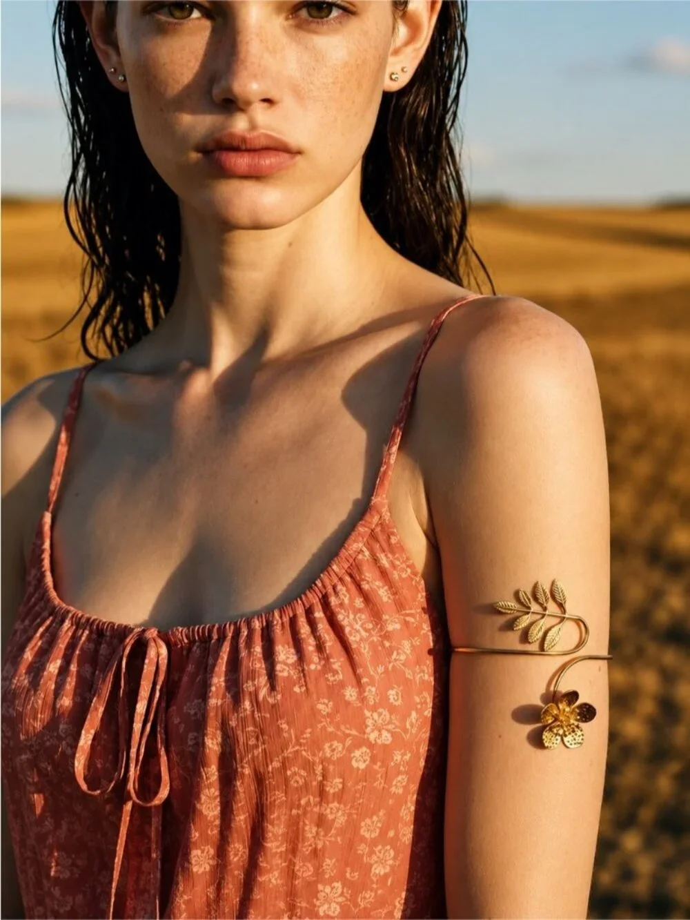 Gold plated Floral and Leaf Wrap Bracelet